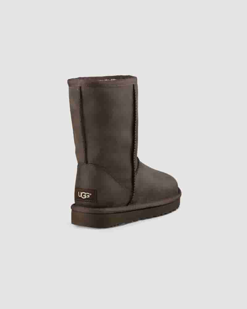 Kozaki UGG Classic Short Leather Damskie Czekolada | PLB8713E